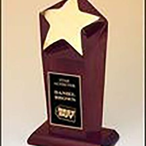 Rosewood tower with polished metal goldtone star