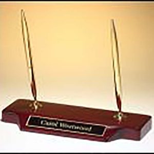 Double pen set on piano finished rosewood base