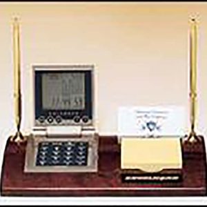 Rosewood piano-finished desk organizer with multi-function calculator