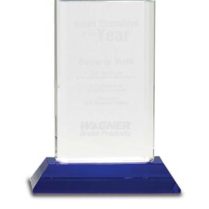 7.75 inch crystal cylinder with blue base