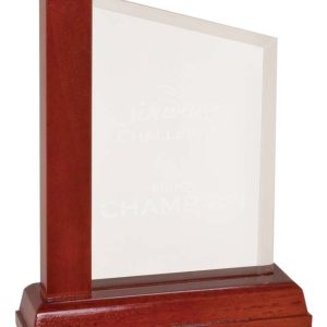 Peak acrylic award on mahogany finished base