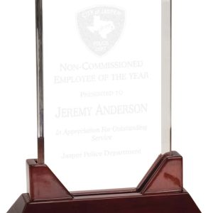 Rectangle acrylic award on piano finished rosewood base