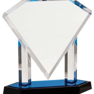 Floating acrylic diamond award with blue reflective base