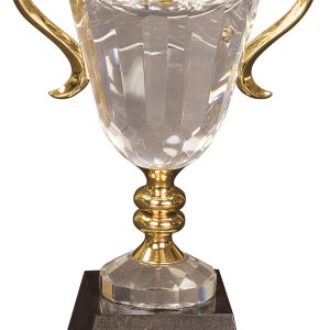 Crystal cup with gold handles and stem