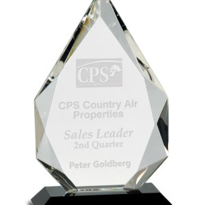 Crystal faceted diamond award with black base