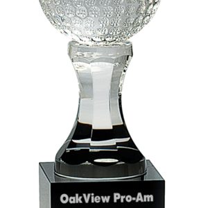 9 inch crystal golf ball and tee award on black base