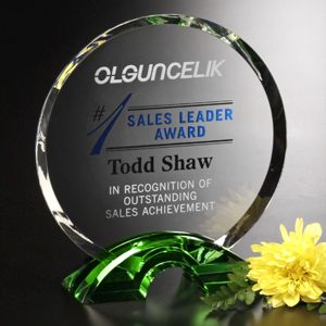 8 inch green crystal circle award