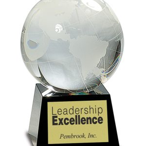Frosted crystal globe award on black base