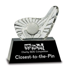 6 inch crystal golf club and ball award on black base