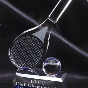 4.25'' x 10'' crystal tennis racket and ball award with indigo base