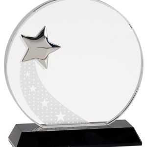 Round crystal award with silver star