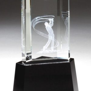 8.5 inch crystal on black base with golfer
