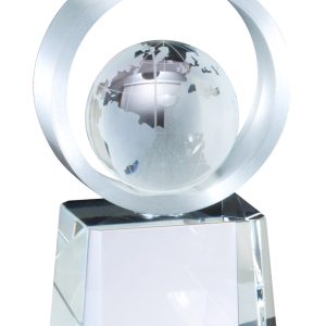 6.5 inch crystal rotating ring and globe on base