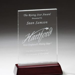 Crystal rectangle on piano finished rosewood base