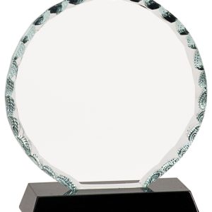 Faceted glass circle on black base