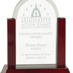 Glass arch on piano finished rosewood base