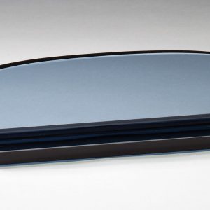 9.5'' x 2.5'' smoked glass mounted on a black base with brushed aluminum accents