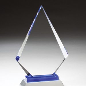 Glass diamond on silver and blue metal base