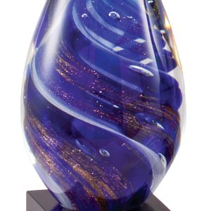 6.25 inch clear glass oval with suspended blue and gold colors