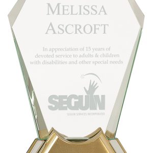 Glass gemstone award on gold metal base