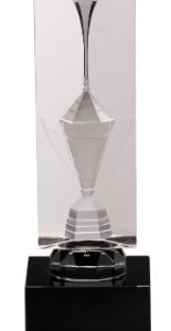 Crystal hologram cup on black base