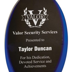 Blue luminary acrylic oval award