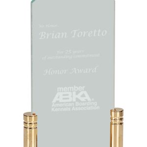 Acrylic jaded clipped corners award with solid brass base