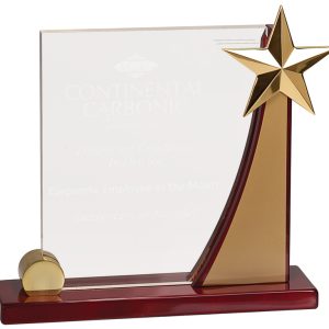 Swooping rising star acrylic award on rosewood piano finished base