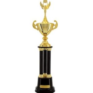 28 inch black and gold two-tier trophy with cup