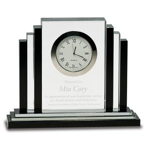Crystal desk clock with black columns