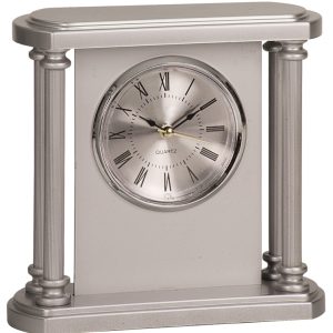 6.25 inch plastic silver clock with columns