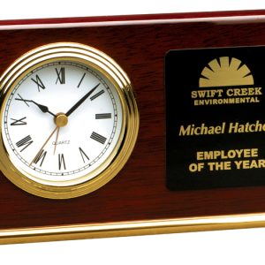 7.5'' x 7'' piano finished rosewood horizontal desk clock