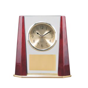 7'' x 7.5'' glass clock with rosewood piano finished columns