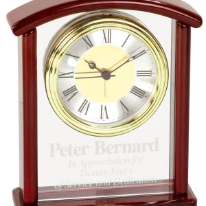 6.5 inch glass and piano finished desk clock