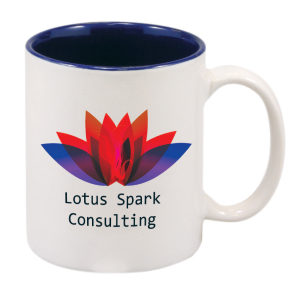 11 oz. white and blue ceramic mug