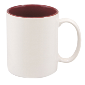 11 oz. white and maroon ceramic mug