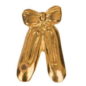 Ballet shoes pin with bright gold finish and butterfly clutch back. Pin length is 0.5''