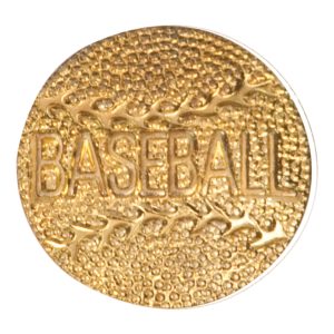 "Baseball" pin with bright gold finish and butterfly clutch back. Pin length is 0.5''
