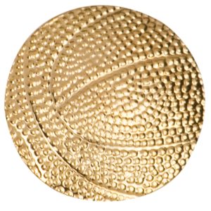 Basketball pin with bright gold finish and butterfly clutch back. Pin length is 0.5''