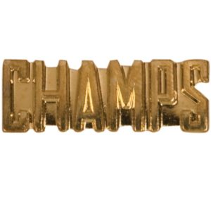 "Champs" pin with bright gold finish and butterfly clutch back. Pin length is 0.5''