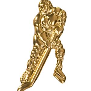 Hockey pin with bright gold finish and butterfly clutch back. Pin length is 0.5''